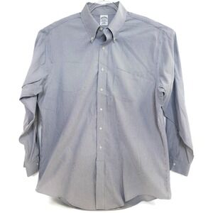 Brooks Brothers Shirt Mens 18-35 Blue Pinstripe Slim Fit Non Iron Button Down